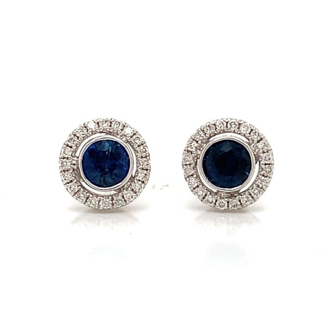 Sapphire and Diamond Halo Stud Earrings