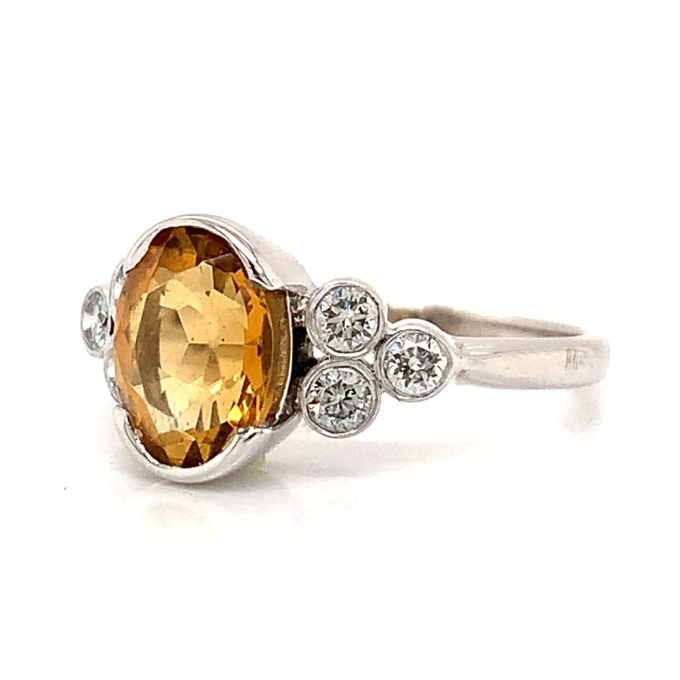 White Gold Citrine and Diamond Ring - Image 2