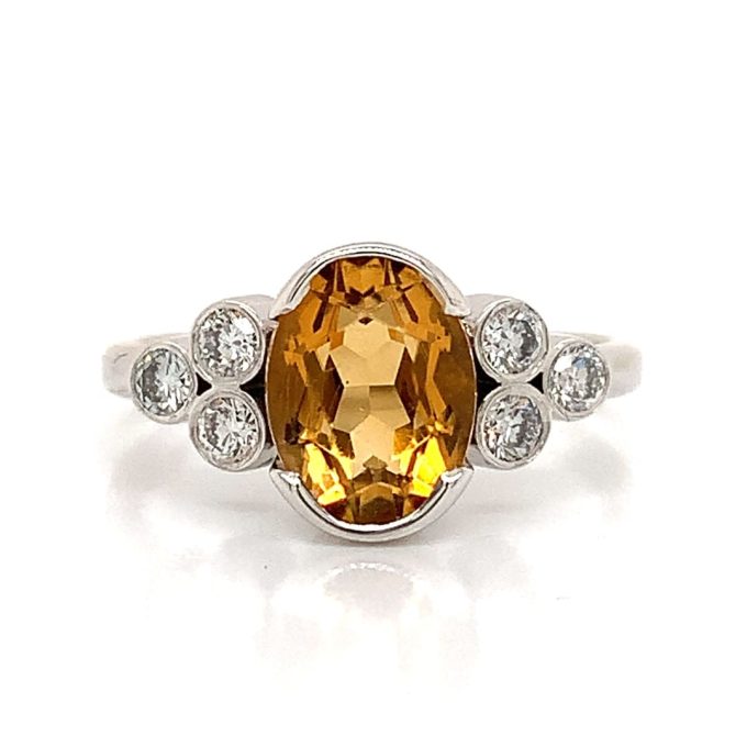White Gold Citrine and Diamond Ring