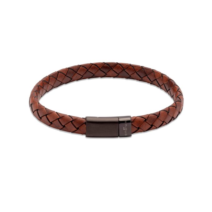 Unique Flat Cognac Leather Bracelet