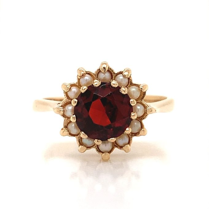 Garnet and Pearl Cluster Ring