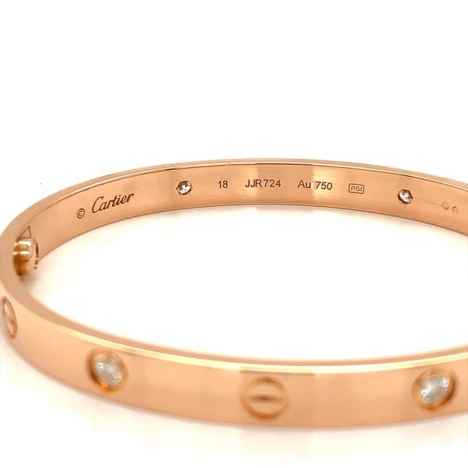Cartier Rose Gold Four Diamond Love Bracelet - Image 3