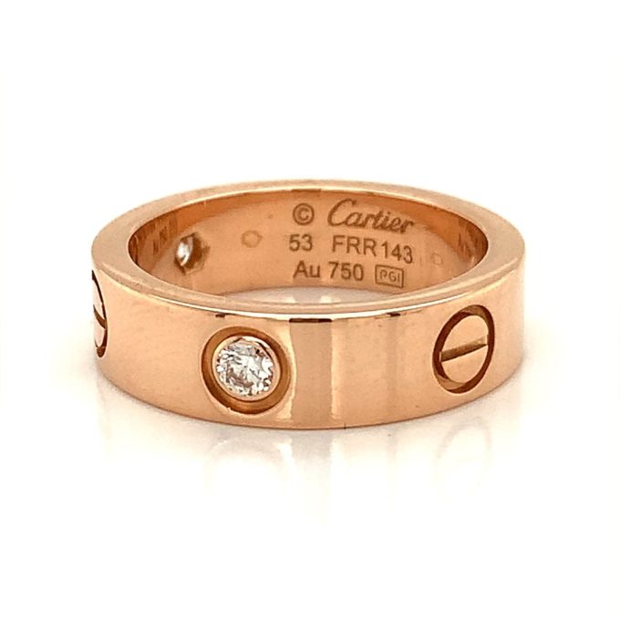 Cartier Rose Gold Three Diamond Love Ring - Image 4