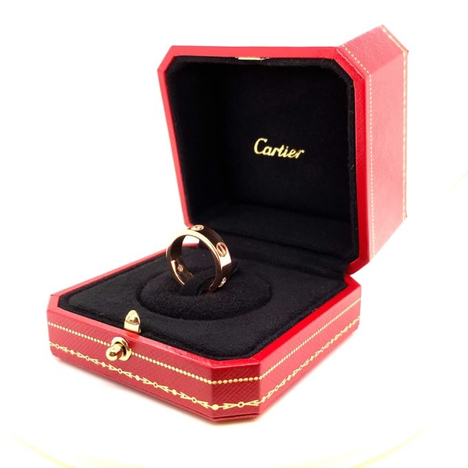 Cartier Rose Gold Three Diamond Love Ring - Image 3