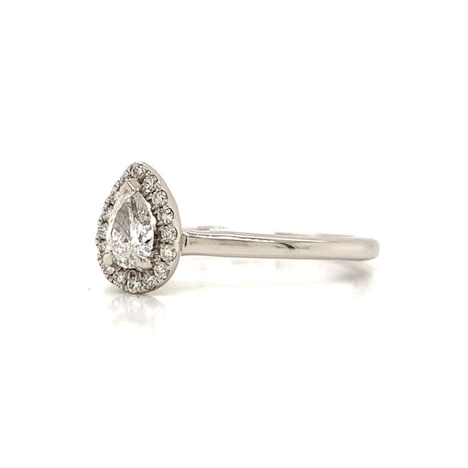 Pear Cut Diamond Halo Platinum Ring - Image 3