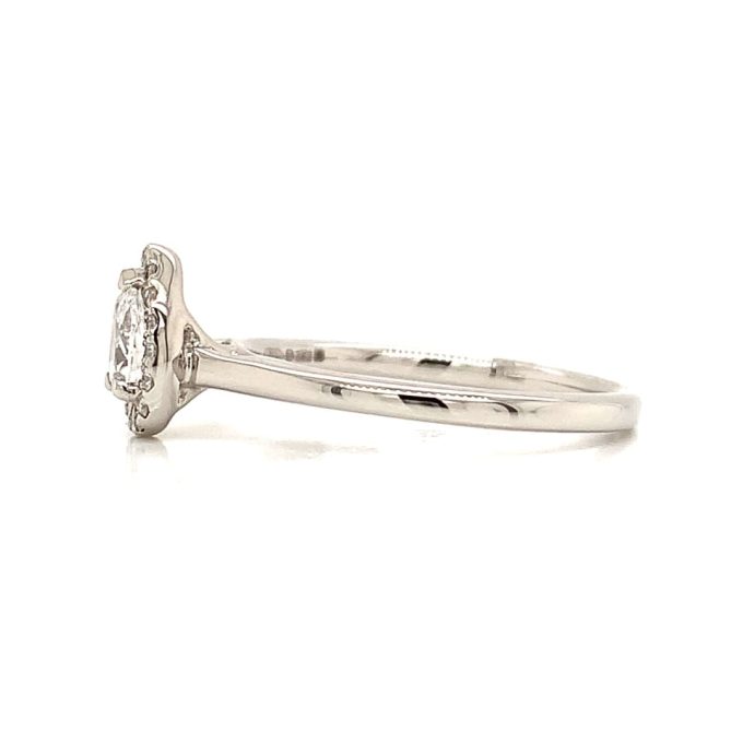Pear Cut Diamond Halo Platinum Ring - Image 2