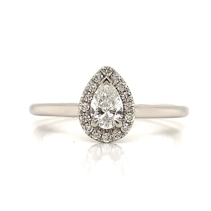 Pear Cut Diamond Halo Platinum Ring