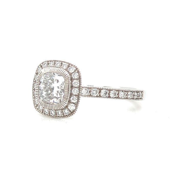 Cushion Cut Diamond Pave Platinum Ring - Image 3
