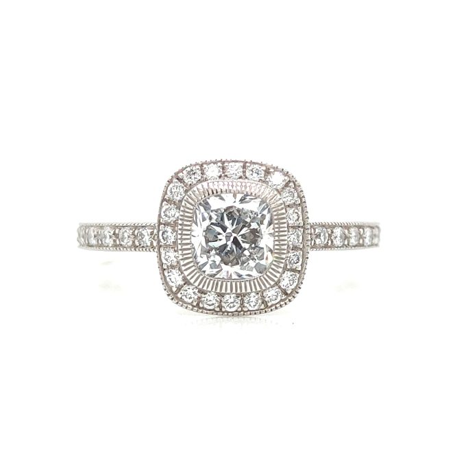 Cushion Cut Diamond Pave Platinum Ring