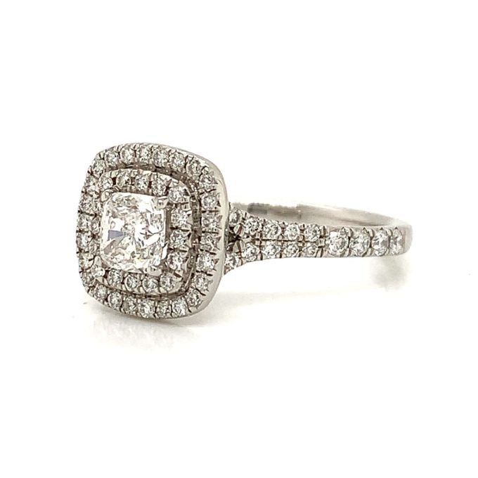 Cushion Cut Diamond Double Halo Platinum Ring - Image 2