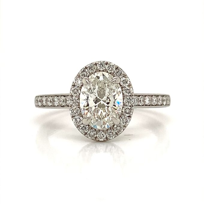 1.04ct Oval Diamond Halo Platinum Ring
