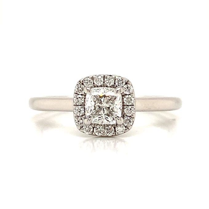 0.50ct Cushion Diamond Halo Platinum Ring