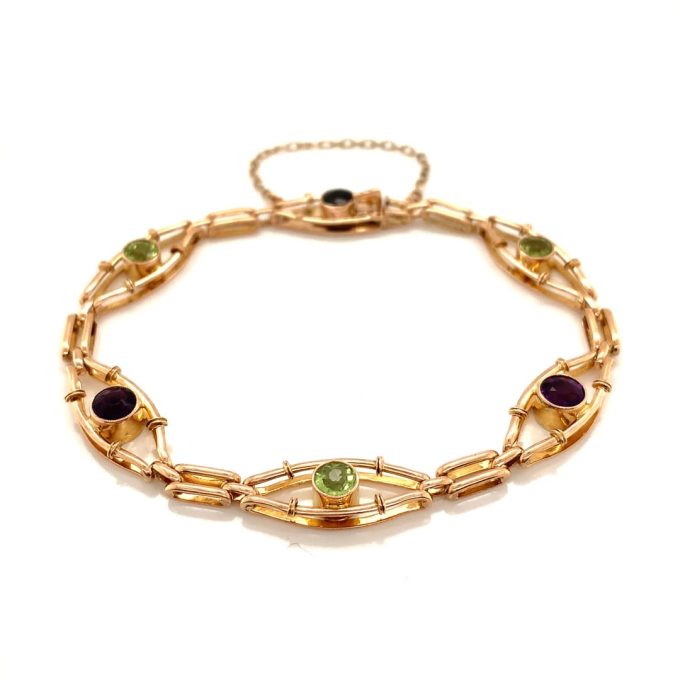 Peridot and Amethyst Gold Bracelet
