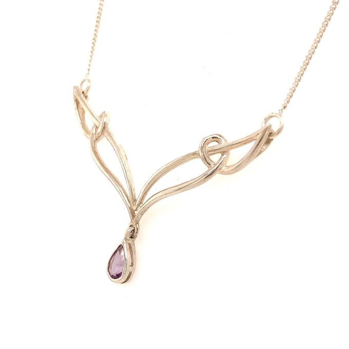 Silver Amethyst Wishbone Necklace - Image 2