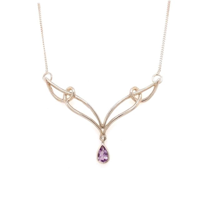 Silver Amethyst Wishbone Necklace