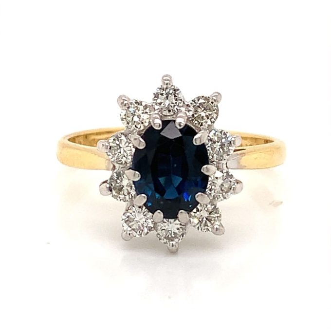 Sapphire and Diamond Cluster Ring