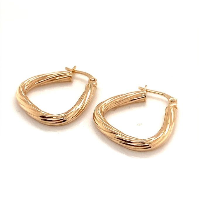 Angular Design Twist Gold Hoop Earrings - Image 2