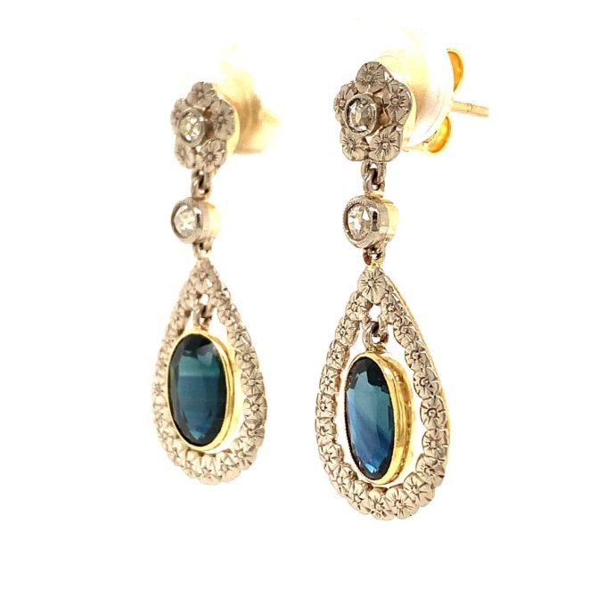 Vintage Sapphire and Diamond Drop Earrings - Image 2