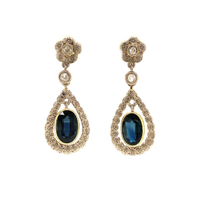 Vintage Sapphire and Diamond Drop Earrings