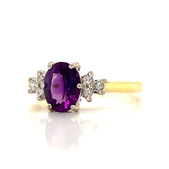 Amethyst and Diamond Cluster Gold Ring - Image 2