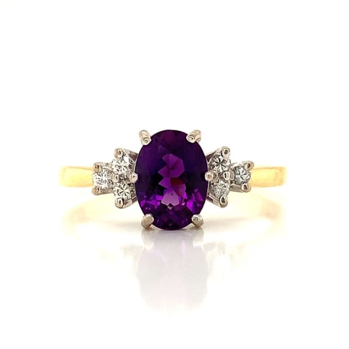 Amethyst and Diamond Cluster Gold Ring