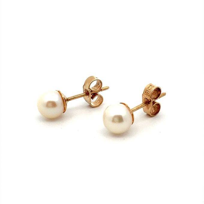 White Freshwater Pearl Stud Earrings - 6mm - Image 2