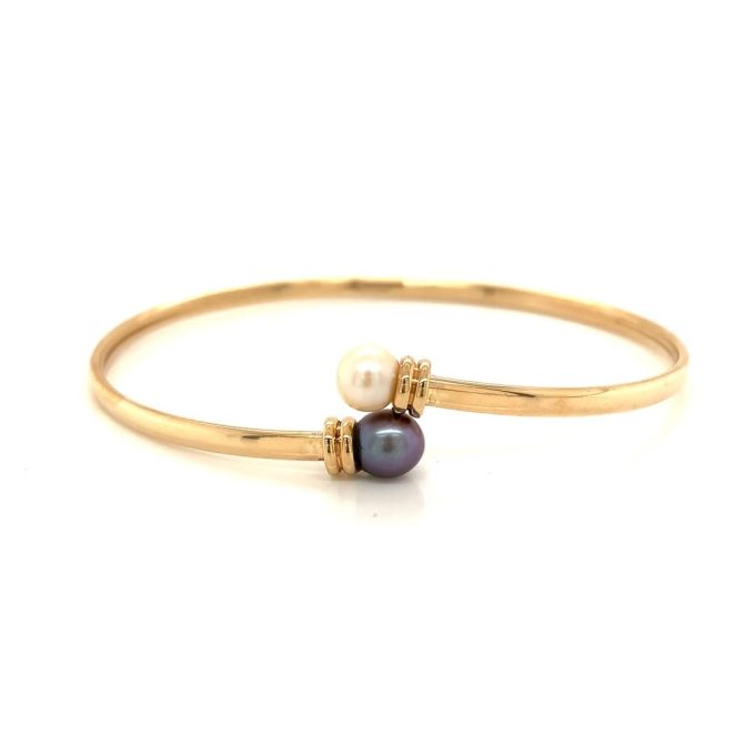Gold and Pearl Twist Bangle