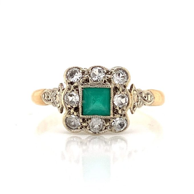 Emerald and Topaz Square Cluster Ring