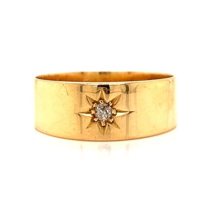 Antique Diamond Set Wide Gold Band