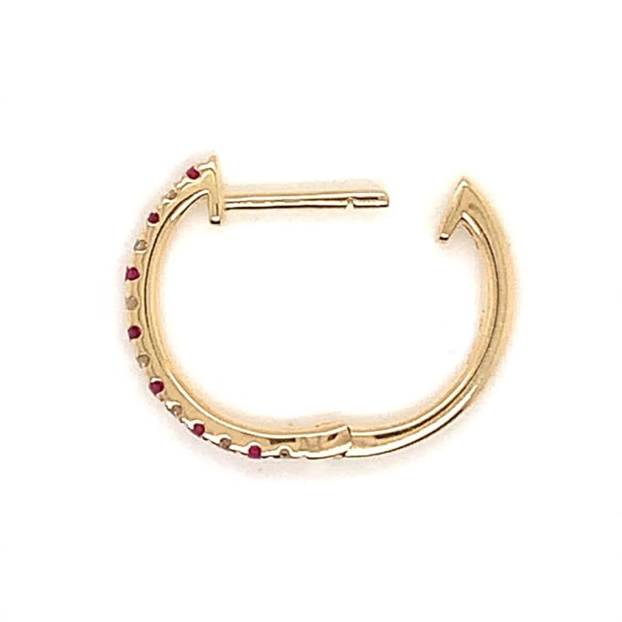 Yellow Gold Ruby and Diamond Hoop Earrings - Image 2