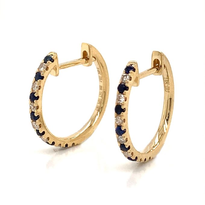 Yellow Gold Sapphire and Diamond Hoop Earrings
