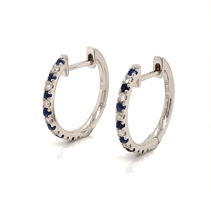 White Gold Sapphire and Diamond Hoop Earrings