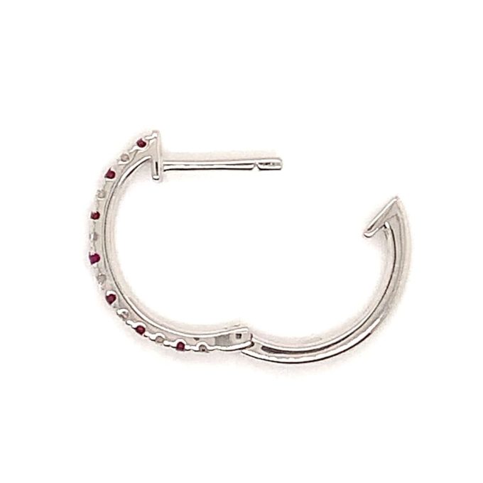 White Gold Ruby and Diamond Hoop Earrings - Image 2