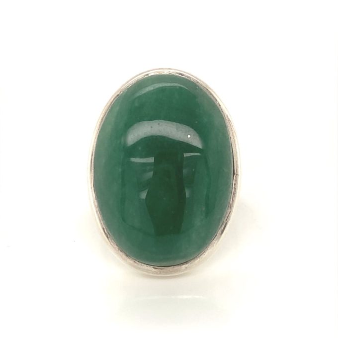 Silver Green Agate Cabochon Ring - Image 3