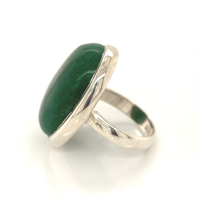 Silver Green Agate Cabochon Ring - Image 2