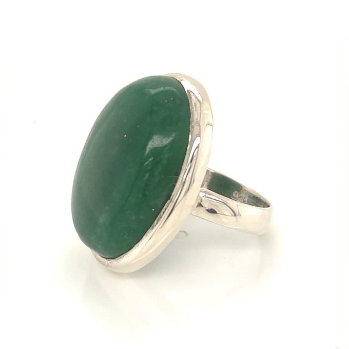 Silver Green Agate Cabochon Ring