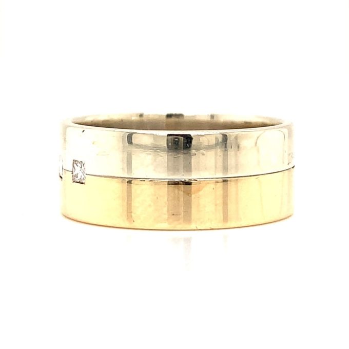 9ct Two Tone Gold Diamond Set Band - Image 2
