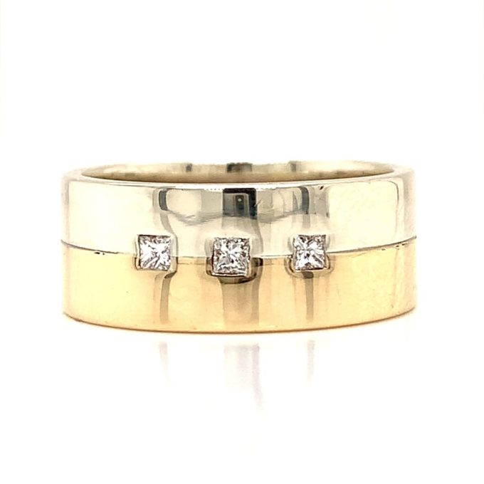 9ct Two Tone Gold Diamond Set Band