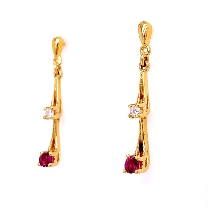 Ruby and Diamond Gold Drop Earrings - Image 2