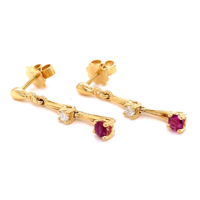 Ruby and Diamond Gold Drop Earrings - Image 3