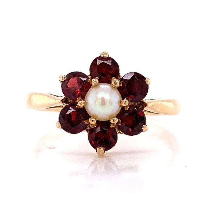 Garnet and Pearl Cluster Dress Ring