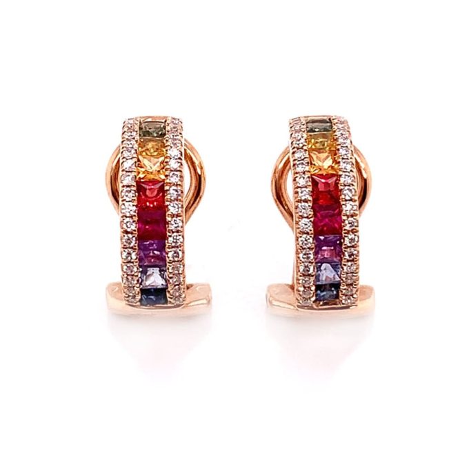 Rainbow Sapphire Half-Hoop Earrings
