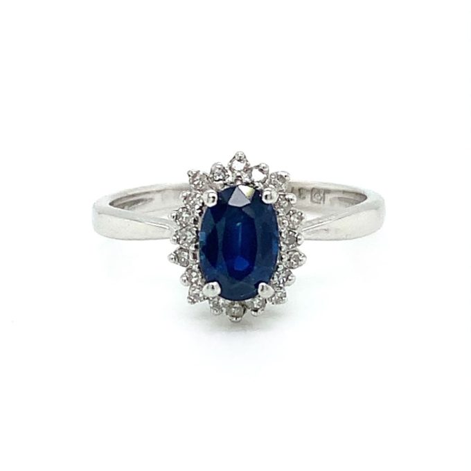 Sapphire and Diamond Cluster Ring