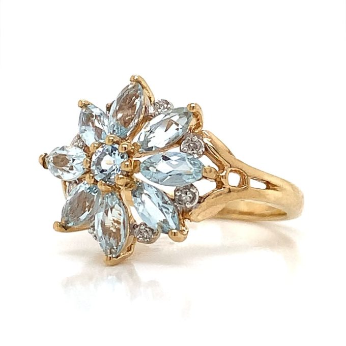 Aquamarine & Diamond Snowflake Ring - Image 2