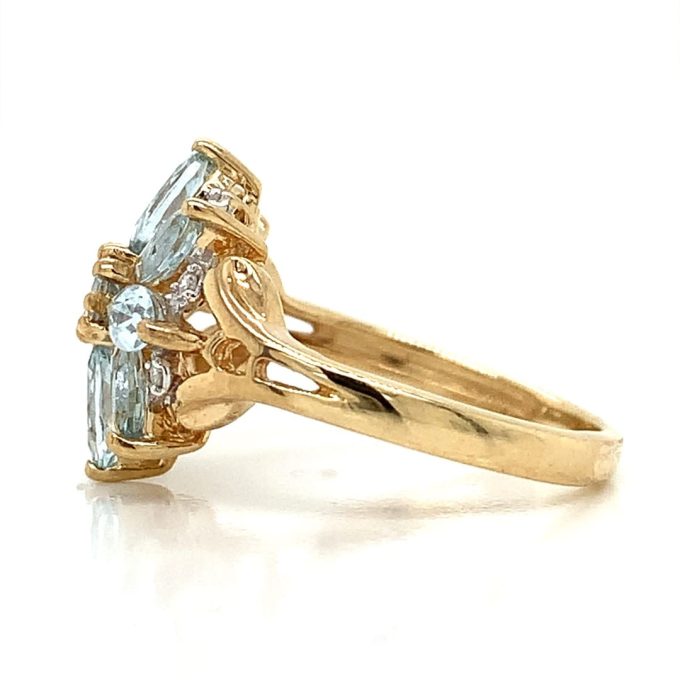 Aquamarine & Diamond Snowflake Ring - Image 3