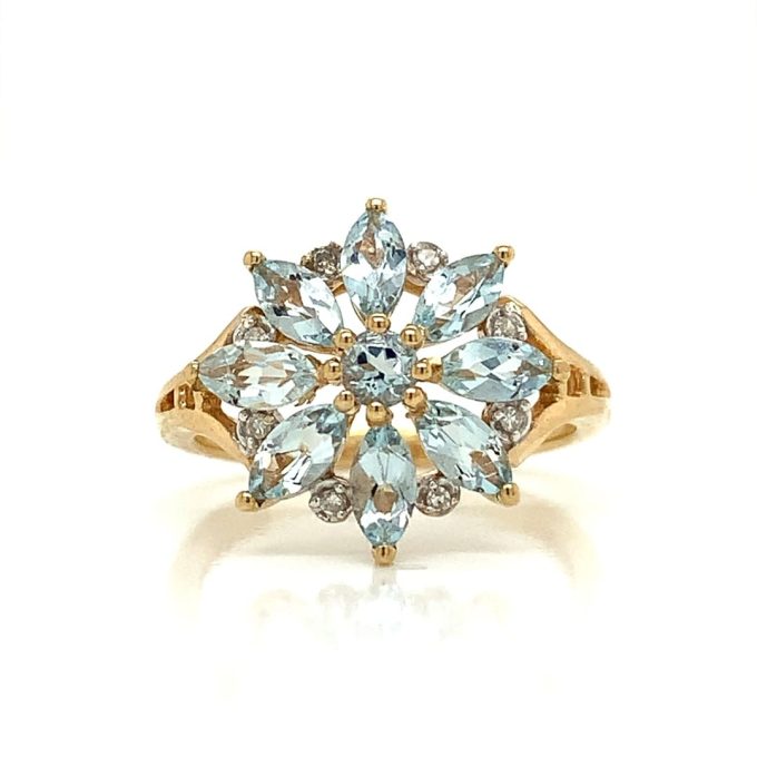 Aquamarine & Diamond Snowflake Ring
