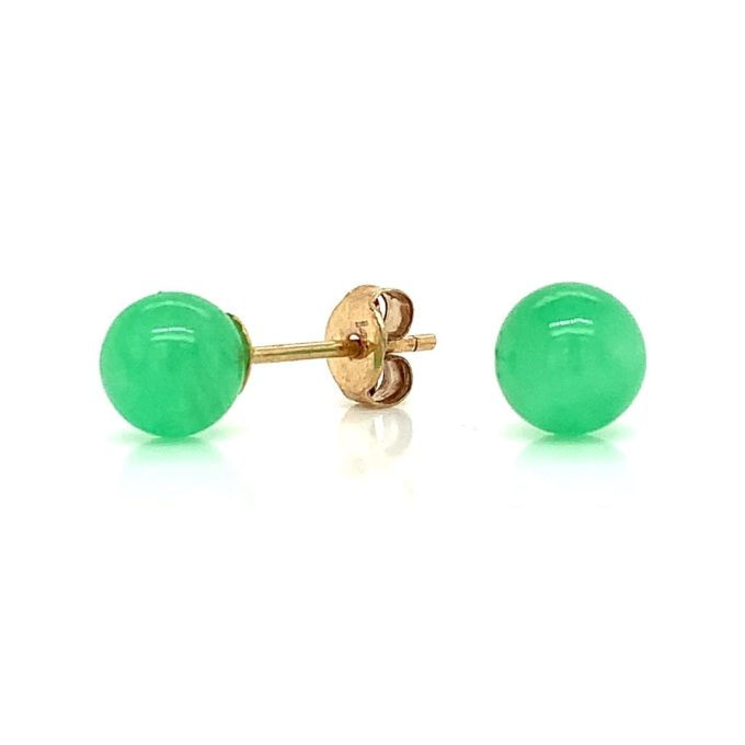 Jade Yellow Gold Stud Earrings - Image 2