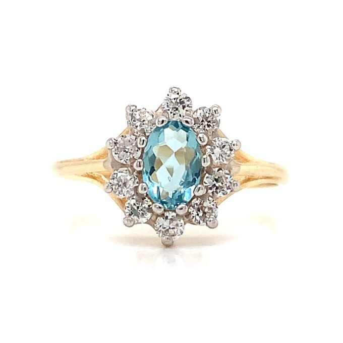 Blue Topaz and CZ Cluster Ring