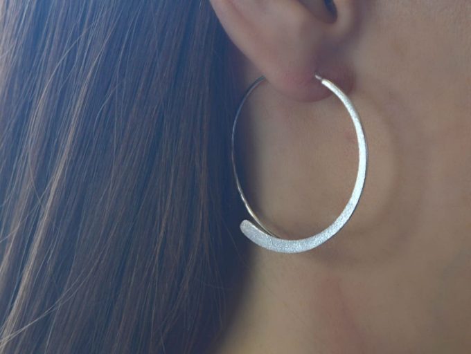 Bastian Matt Silver Open Hoop Earrings - Image 2