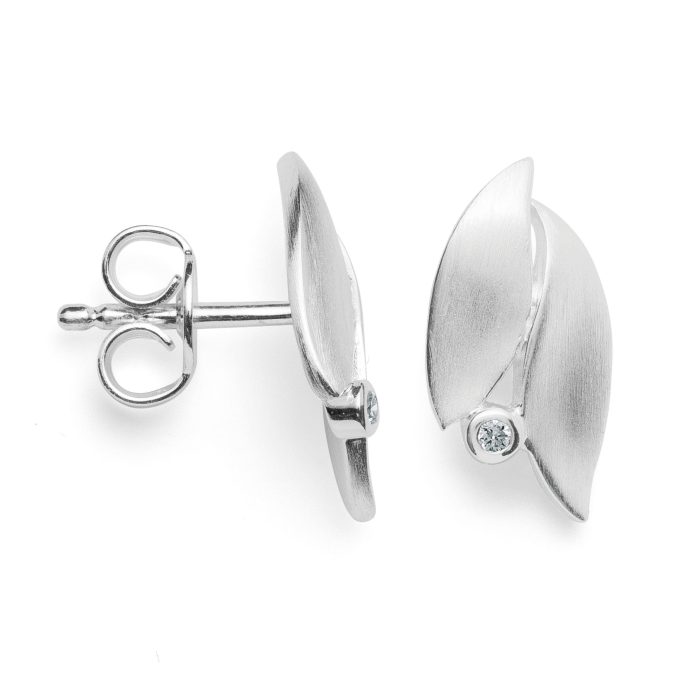 Bastian Silver & Diamond Leaf Stud Earrings